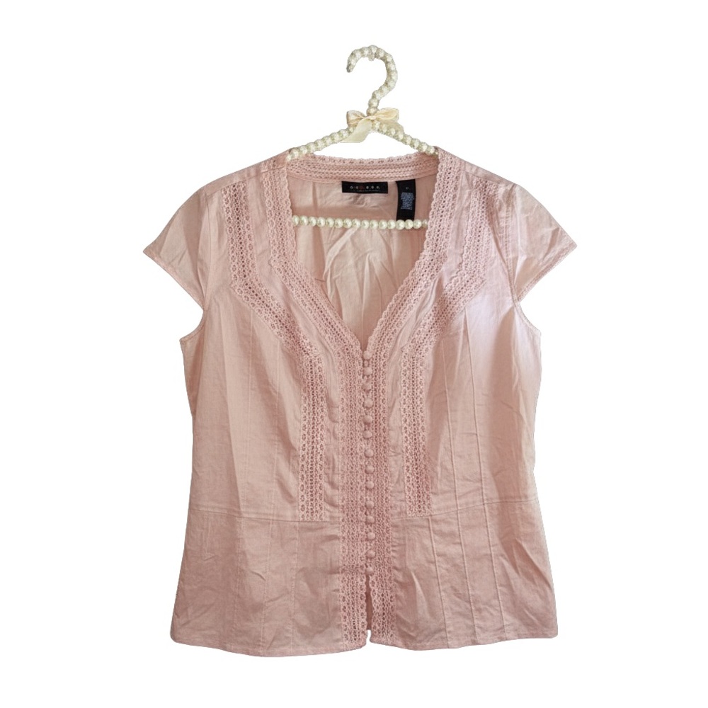 Axcess by Liz Claiborne Pale Pink Lace-Trim Cap Sleeve Blouse